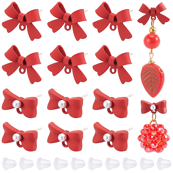 32Pcs 2 Styles Spray Paint Alloy Stud Earring Findings, with 925 Sterling Silver Pins, Bowknot, with Loop