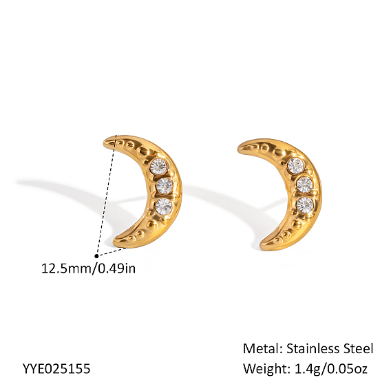 Серьги-гвоздики из нержавеющей стали с микропаве из кубических цирконий в форме луны для женщин, золотые