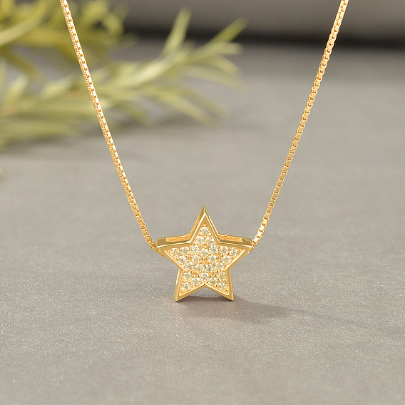 Звезда 925 ожерелья с подвесками из стерлингового серебра с микропаве из прозрачных кубических цирконий для женщин