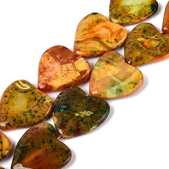 Natural Fire Crackle Agate Beads Strands, Heart, Dyed & Heated