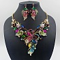 Комплекты ожерелий и серег из сплава со стразами и стеклом для женщин, цветок и листья