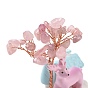 Natural Gemstone Tree Display Decoration, Resin House with Christmas Reindeer Feng Shui Ornament for Wealth, Luck, Rose Gold Brass Wires Wrapped