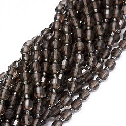 Natural Smoky Quartz Beads Strands, with Seed Beads, Faceted, Bicone, Double Terminated Point Prism Beads