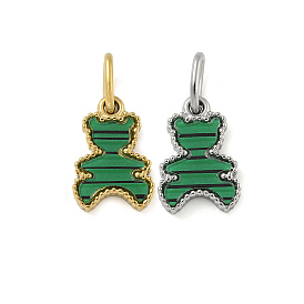 304 Stainless Steel Pave Synthetic Malachite Bear Charms with Jump Rings