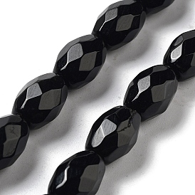 Natural Black Onyx(Dyed & Heated) Beads Strands, Faceted Rice