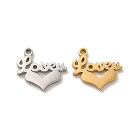 Ion Plating(IP) 304 Stainless Steel Charms, Heart with Word Love U