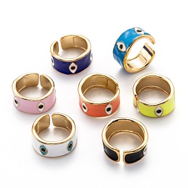 Brass Enamel Cuff Rings, Open Rings, Wide Band Rings, Long-Lasting Plated, Eye, Golden