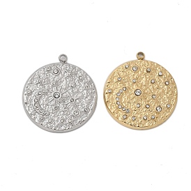 304 из нержавеющей стали горный хрусталь подвески, плоские круглые прелести, ионное покрытие (ip)