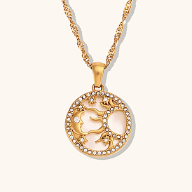 Minimalist Round Pendant Necklace with Sun, Moon, Stars, Shell and Coin Charms