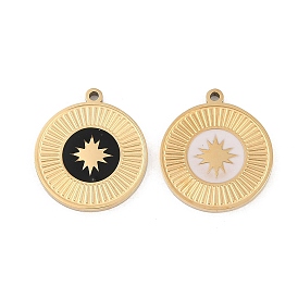 304 нержавеющей стальной эмали подвески, плоские круглые прелести, реальный 18 k позолоченный, ионное покрытие (ip)