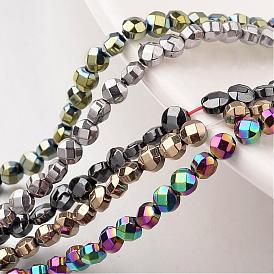 Electroplate Non-magnetic Synthetic Hematite Bead Strands, Faceted, Flat Round, 4x4x3mm, Hole: 1mm, about 102pcs/strand, 15.7 inch