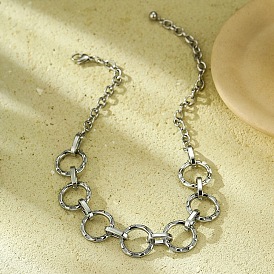 304 Stainless Steel Round Ring Bib Necklaces for Women