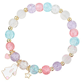 Пасхальный кролик треснувший стеклянные круглые бусины растягивающиеся браслеты, браслеты из сплава эмали для женщин