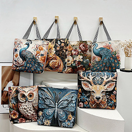 Canvas Embroidery Shoulder Bags, Rectangle