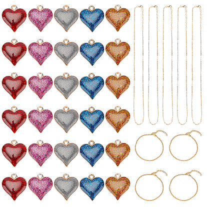 DIY Valentine's Day Bracelet & Necklace Making Kits, Including Zinc Alloy Enamel Pendants, 304 Stainless Steel Curb Chain Bracelets and Iron Cable Chains Necklace Making