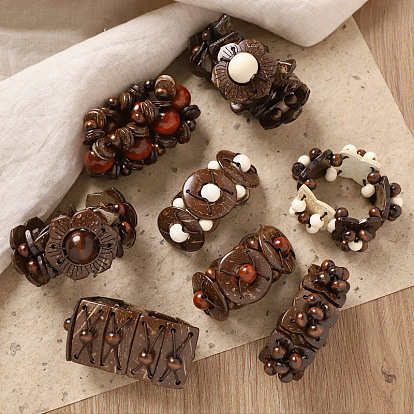 Богемные эластичные браслеты из кокосового и древесного бусин для женщин, кокосового коричневый