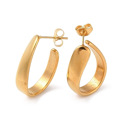 Ion Plating(IP) 304 Stainless Steel Teardrop Stud Earrings, Half Hoop Earrings