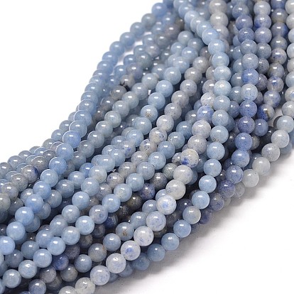Aventurine bleue naturelle rangées de perles rondes, teints et chauffée