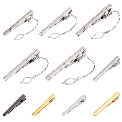 10Pcs 10 Style Brass Tie Clips, Rectangle with 1-Hole