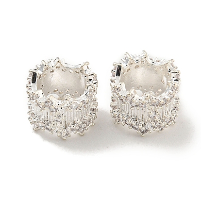 Placage en rack laiton micro pavé clair perles européennes de zircone cubique, Perles avec un grand trou   , plaqué longue durée, sans plomb et sans cadmium, colonne