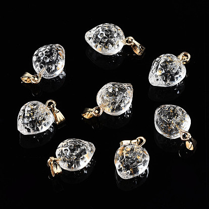 Прозрачный лак окрашенные стеклянные подвески, с позолоченными железными дужками и золотой фольгой, клубника