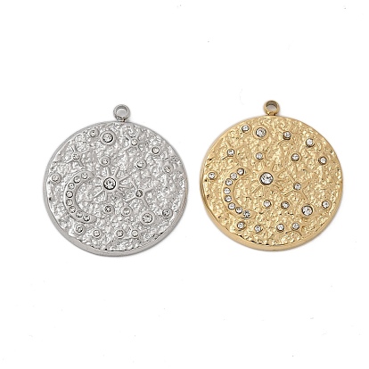 304 из нержавеющей стали горный хрусталь подвески, плоские круглые прелести, ионное покрытие (ip)