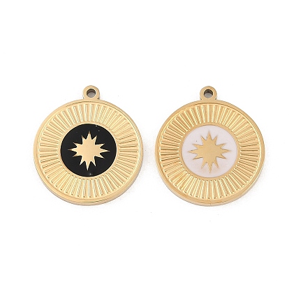 304 нержавеющей стальной эмали подвески, плоские круглые прелести, реальный 18 k позолоченный, ионное покрытие (ip)