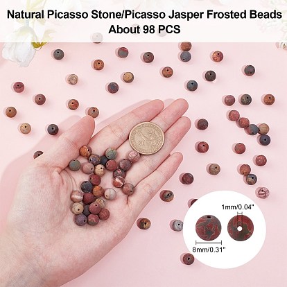 ARRICRAFT Natural Polychrome Jasper/Picasso Stone/Picasso Jasper Frosted Beads Strands, Round