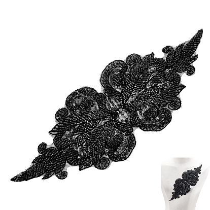 1Аппликации из стеклянных бусин с цветочным узором из ПК, аппликации из полиэстера и кружева, с блестками