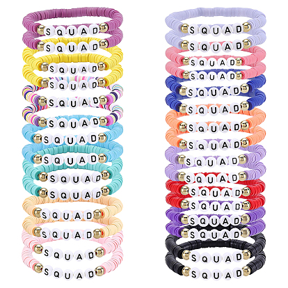 30 piezas 15 colores pulseras de cuentas de arcilla polimérica hechas a mano, Pulsera elástica con acrílico
