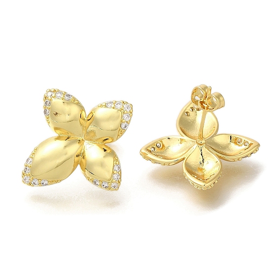 Серьги-гвоздики из латуни с микропаве из прозрачного кубического циркония, долговечный, без кадмия и без свинца