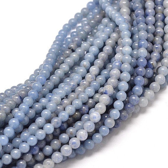 Aventurine bleue naturelle rangées de perles rondes, teints et chauffée
