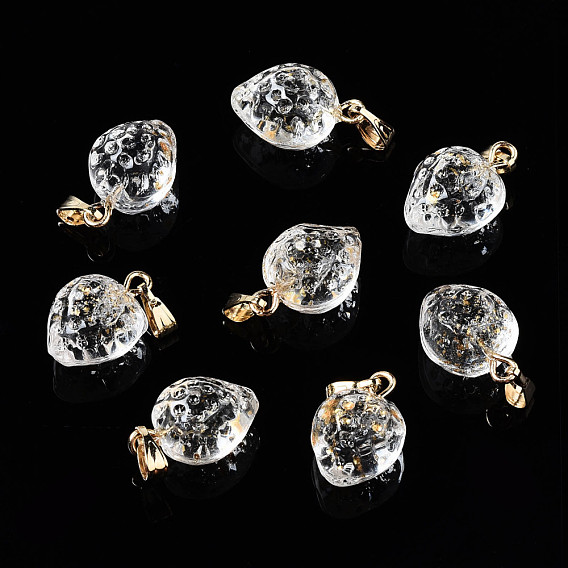 Прозрачный лак окрашенные стеклянные подвески, с позолоченными железными дужками и золотой фольгой, клубника