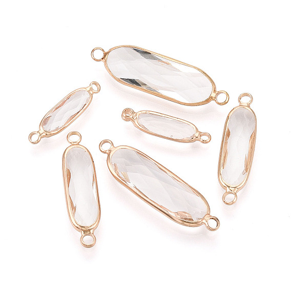 Латунь со стеклянными звеньями/соединительными подвесками, овальные, граненые, золотые