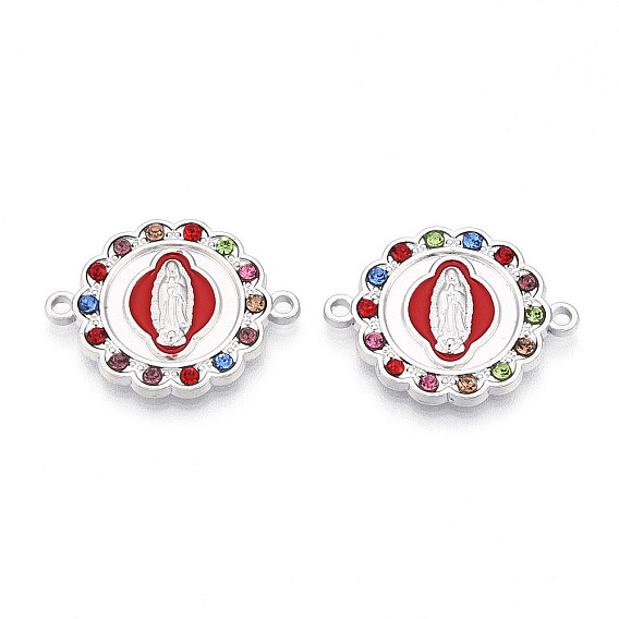 Сплав горный хрусталь эмаль соединительные подвески, плоский круглый с звеньями Девы Марии, без кадмия и без свинца, платина