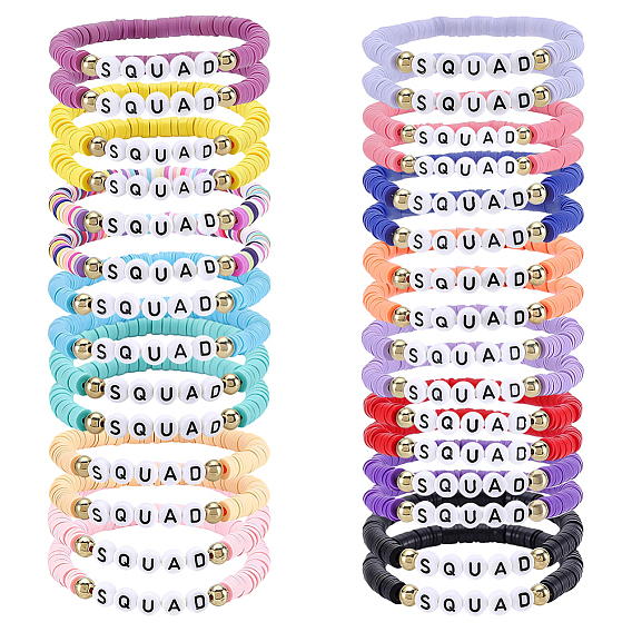 30pcs 15 couleurs Bracelets faits main en perles de pâte polymère, Bracelet extensible en acrylique