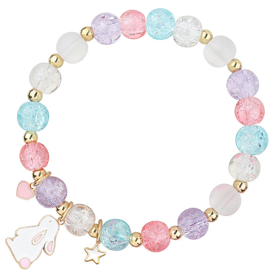 Пасхальный кролик треснувший стеклянные круглые бусины растягивающиеся браслеты, браслеты из сплава эмали для женщин