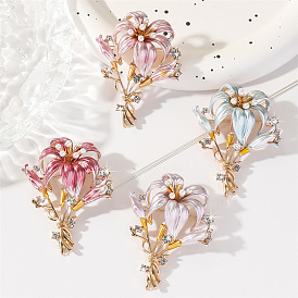 Броши из эмалевого сплава лилии, с акриловыми шариками и горный хрусталь