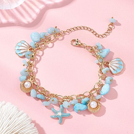 Природных драгоценных камней чип бисер браслеты, браслеты из сплава эмали для женщин, морская звезда и форма раковины