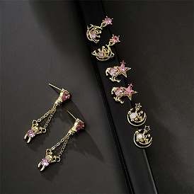 Cute Animal Earrings with Zirconia Studs, Gold Plated Copper Jewelry for Women