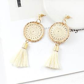 Handmade Dreamcatcher Pendant with Alloy Charm, Cotton Thread Tassel Earrings