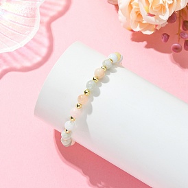 Эластичные браслеты из натуральных бусин морганита и немагнитных синтетических бусин гематита для женщин и мужчин., круглые