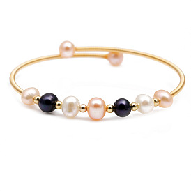 Natural Freshwater Pearl Bracelet with Simple Design and Colorful Weaving for Women