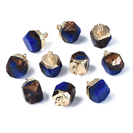 Assembled Synthetic Bronzite and Gemstone Charms, with Light Gold Brass Loop, Faceted, Octagon