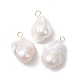 Подвески из натурального барочного жемчуга кеши, Подвески в виде самородков с петлями из нержавеющей стали., белые