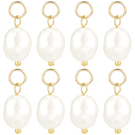 10шт. натуральный культивированный пресноводный жемчуг, двухсторонние полированные подвески, с выводами из латуни и 304 перемычками из нержавеющей стали., цветочный белый