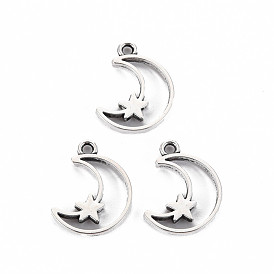 Pendentifs en alliage de style tibétain, sans cadmium et sans plomb, lune avec étoile