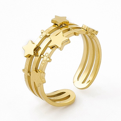 Ion Plating(IP) 304 Stainless Steel Cuff Ring for Women, Star Wide Band Open Rings