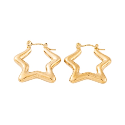 Ion Plating(IP) 304 Stainless Steel Hoop Earrings for Women, Star