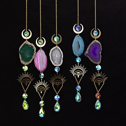 Натуральные драгоценные камни и металлические подвесные украшения в виде луны от сглаза, Стеклянные каплевидные кисточки для ловли солнца для дома и сада, наружное украшение